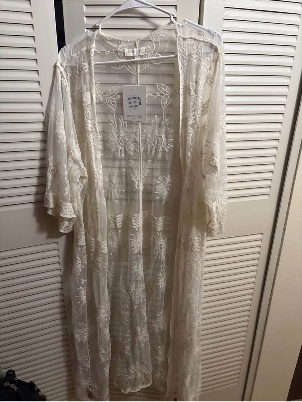 Rebellion Sheer Lace Kimono Robe in Cream